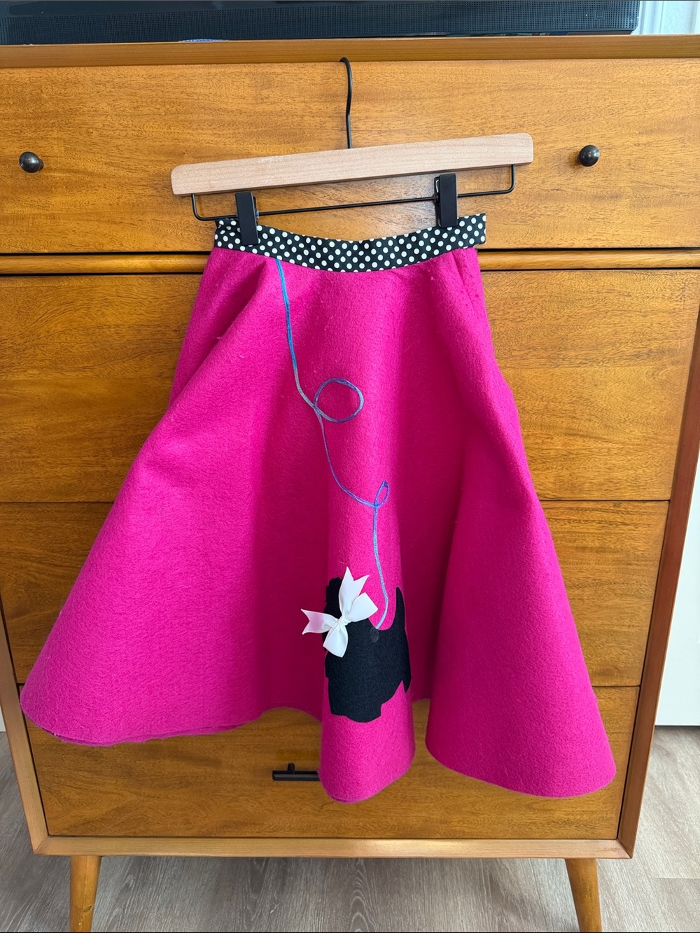 Polka Waist Fuchsia Poodle Skirt with Dog Applique